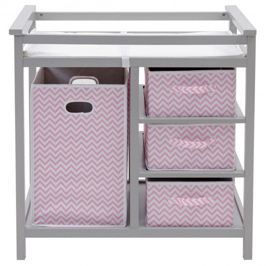 Infant Diaper Changing Storage Table with Hamper & 3 Baskets