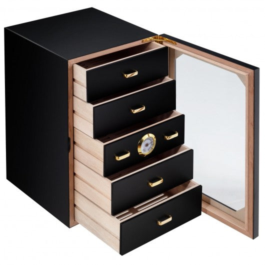 5 Drawers 130 Cigar Humidor Desktop with Hygrometer & Humidifier-Black