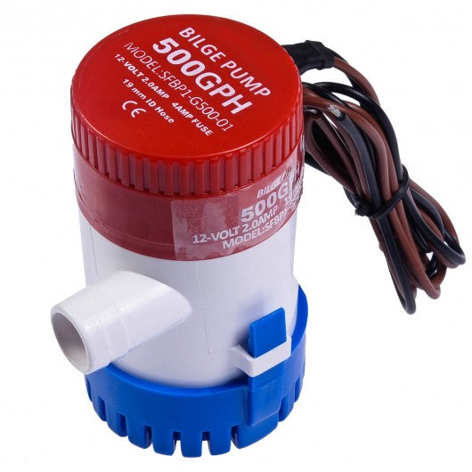 12V 2.0A 500 GPH Electric Bilge Pump Marine Boat Yacht Submersible 3/4