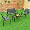 4 pcs Patio Furniture Set with Glass Top Coffee Table