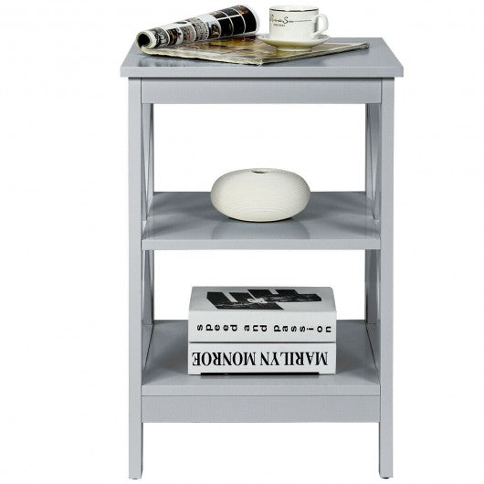 3-Tier Nightstand End Table with X Design Storage