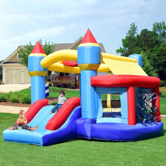 Castle Slide Inflatable Bounce House w/ Ball Pit & Basketball Hoop 