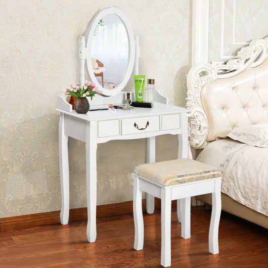 White Vanity Makeup Dressing Table with Rotating Mirror