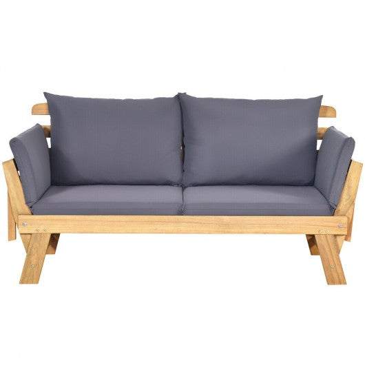 Patio Convertible daybed Solid Wood Sofa with Cushion