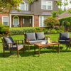 4 pcs Wooden Patio Furniture Set Table Sofa Chair Cushioned Garden