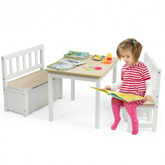 4 PCS Kids Wood Table Chairs Set -Natural