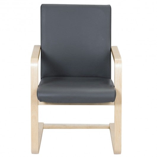 PU Leather Armrest Upholstered Dining Chair with Wood Leg