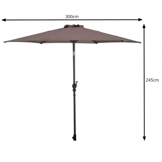 10FT Patio Umbrella 6 Ribs Market Steel Tilt with Crank Outdoor Garden without Weight Base-Tan