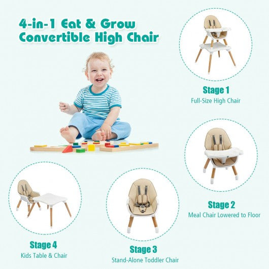 4-in-1 Baby Wooden Convertible High Chair