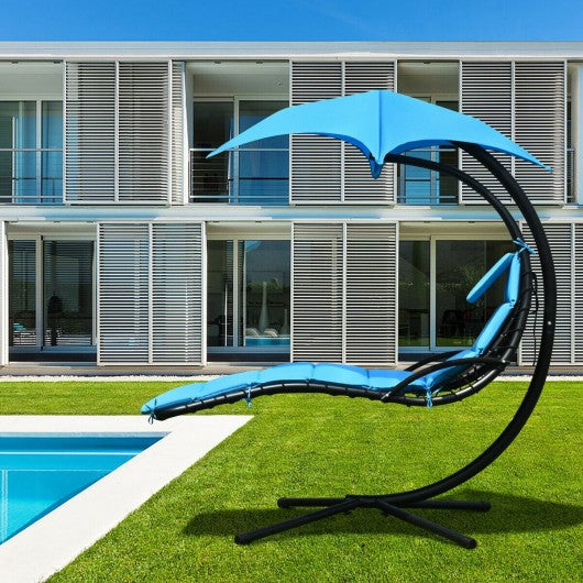 Hanging Stand Chaise Lounger Swing Chair w/ Pillow-Blue