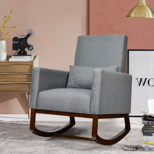 2-in-1 Fabric Upholstered Rocking Chair with Pillow-Gray