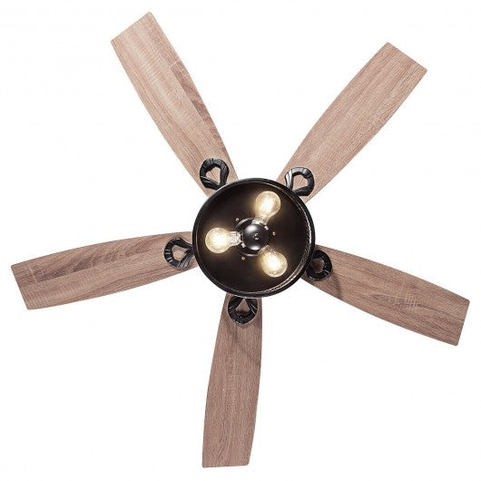 48-Inch Ceiling Fan with 5 Wooden Rustic Reversible Blades