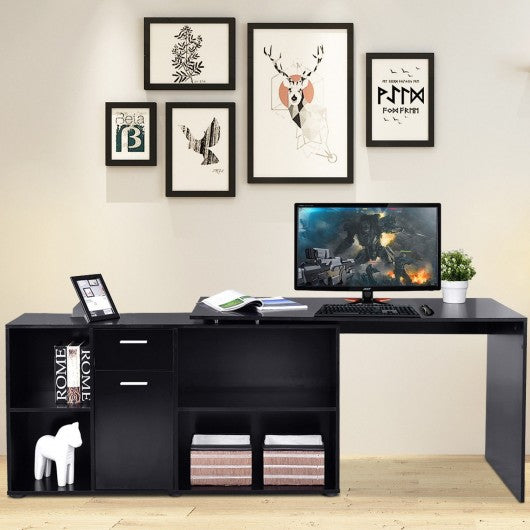 Rotating L-Shape Corner Writing Study Computer Desk-Black