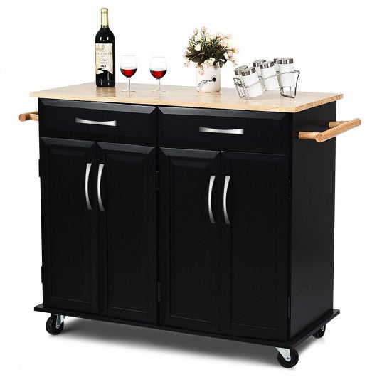 Wood Top Rolling Kitchen Trolley Island Cart Storage Cabinet