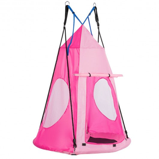  Kids Hanging Chair Swing Tent Set-Pink