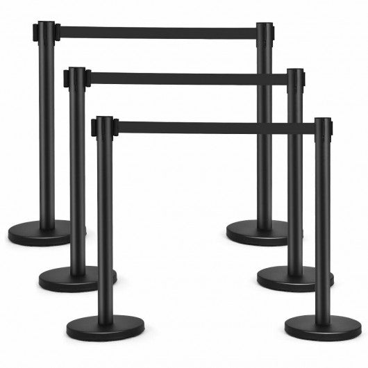 6 pcs Retractable Black Stanchion Posts Queue Pole