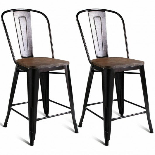 Copper Set of 2 Metal Wood Counter Chairs