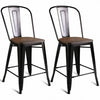 Copper Set of 2 Metal Wood Counter Chairs