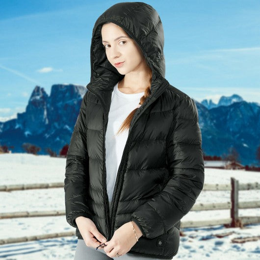 Hooded Electric USB Women's Down Heated Jacket-Black-M