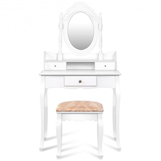 White Vanity Makeup Dressing Table with Rotating Mirror + 3 Drawers
