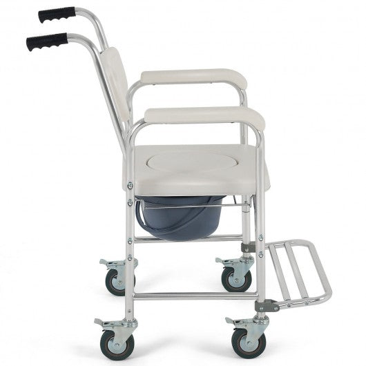 Medical Commode Toilet Seat Shower Wheelchair with Locking Casters