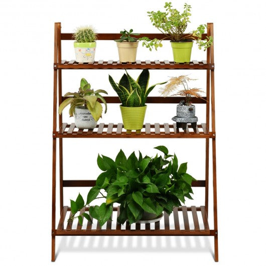 3 Tiers Outdoor Stand Bamboo Flower Pot Shelf