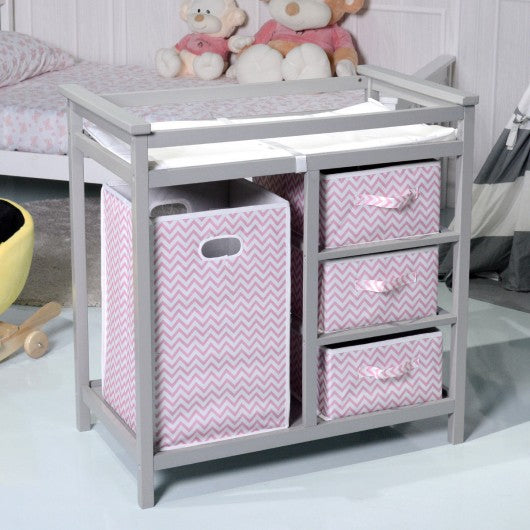 Infant Diaper Changing Storage Table with Hamper & 3 Baskets