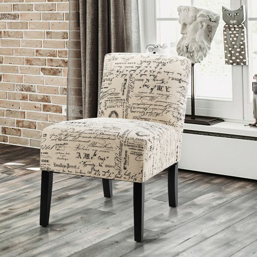Armless Letter Print Fabric Chair with Solid Wood Legs