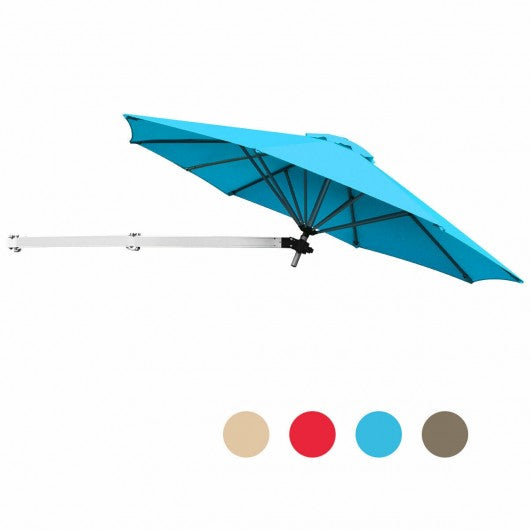 8 FT Wall-Mounted Telescopic Folding Tilt Aluminum Sun Shade Umbrella