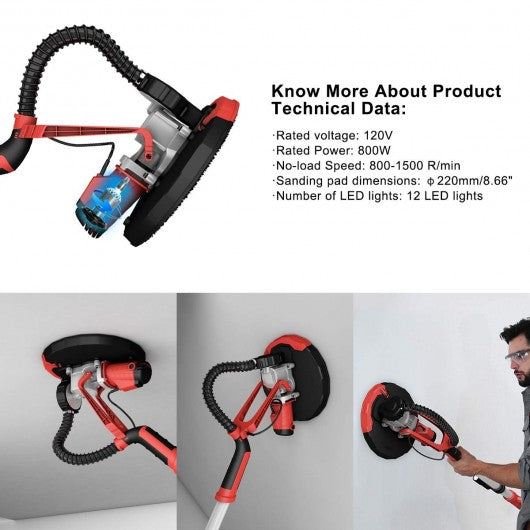 Adjustable Electric Drywall Sander with Vacuum and LED Light