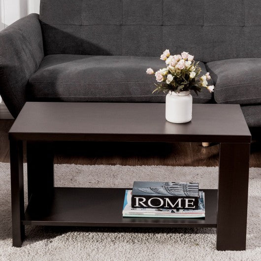 Rectangular Cocktail Coffee Table with Storage Shelf