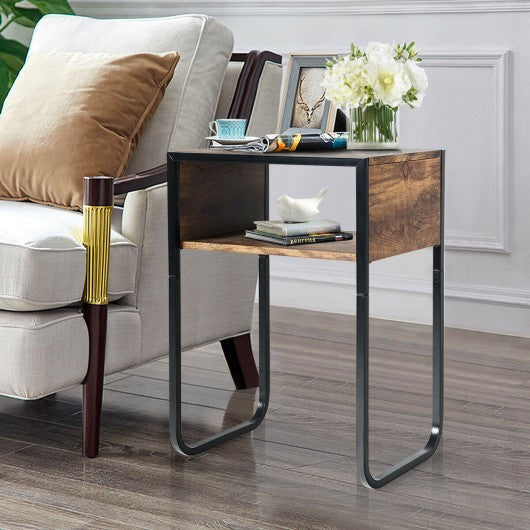Industrial Coffee Nightstand Side Table with Metal Rustic Frame