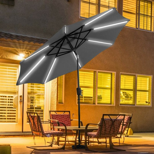 9 Ft Patio Solar Powered Umbrella with LED Light