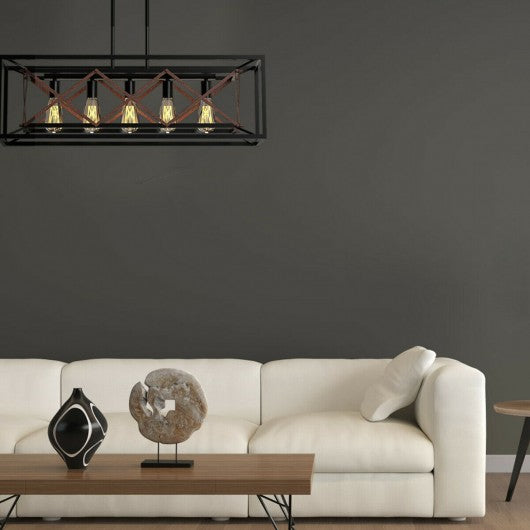 5-Light Kitchen Island Pendant Light Wood Metal Chandelier