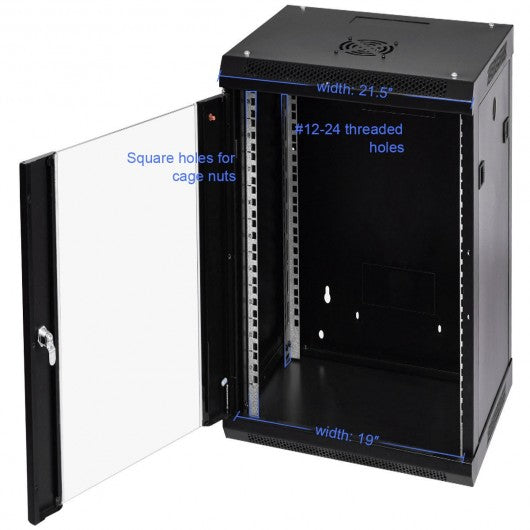 18U Wallmount Data Network Cabinet with Locking Glass Door