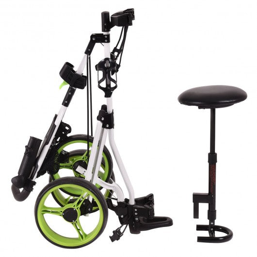 Foldable 3 Wheels Push Pull Golf Trolley with Scoreboard Bag