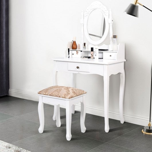 White Vanity Makeup Dressing Table with Rotating Mirror + 3 Drawers