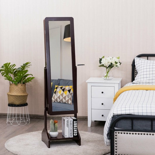 Standing Jewelry Cabinet with Full-length Mirror-Coffee