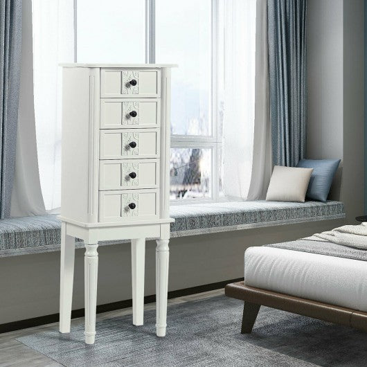 Standing Jewelry Cabinet Armoire with Top Flip Makeup Mirror