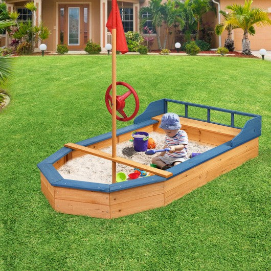Wooden Pirate Sandboat Covered Sandboxes w/Bench Seat