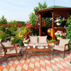 4PCS  Acacia Wood Patio Rattan Furniture Set