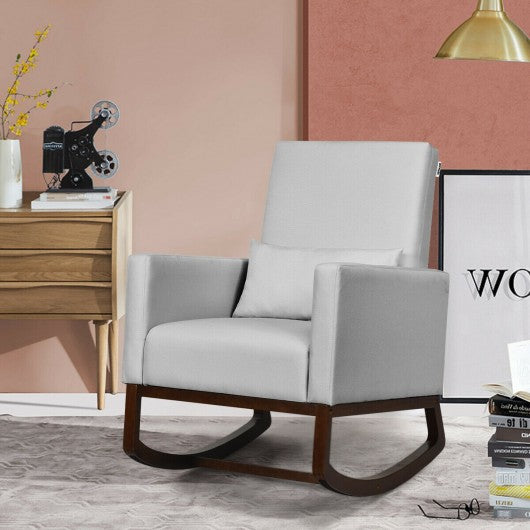 2-in-1 Fabric Upholstered Rocking Chair with Pillow-Light Gray