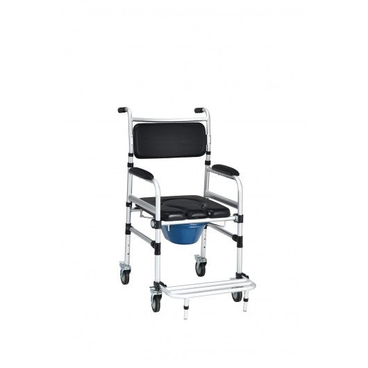 2-in-1 Aluminum Commode Shower Wheelchair with Locking Casters