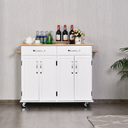 Wood Top Rolling Kitchen Trolley Island Cart Storage Cabinet