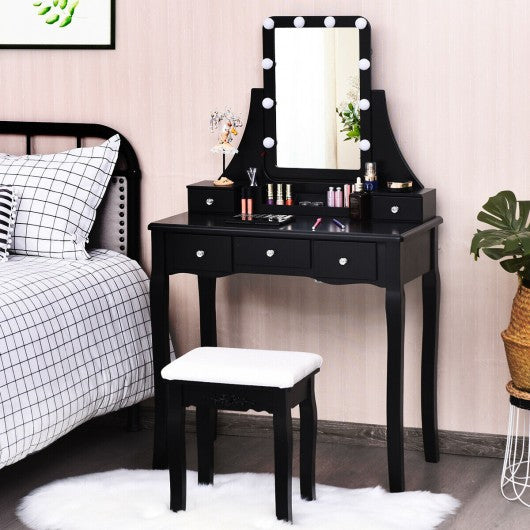 Dimmable Bulbs Touch Switch Vanity Dressing Table Set with Removable Box-Black