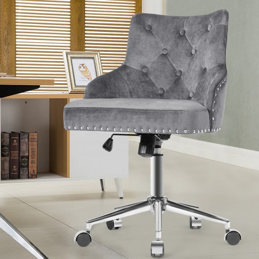 Tufted Upholstered Swivel Computer Desk Chair with Nailed Tri