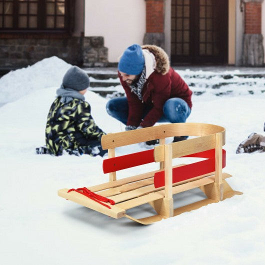 Outdoor Play Baby Kids Wooden Sled w/ Solid Wood Seat