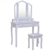 Tri Folding Mirror Vanity Table Stool Set with 4 Drawers