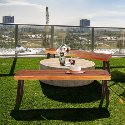 Set of 2 Patio Acacia Wood Dining Bench