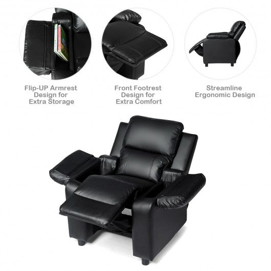 Deluxe Kids Armchair Recliner Headrest Sofa w/ Storage Arms